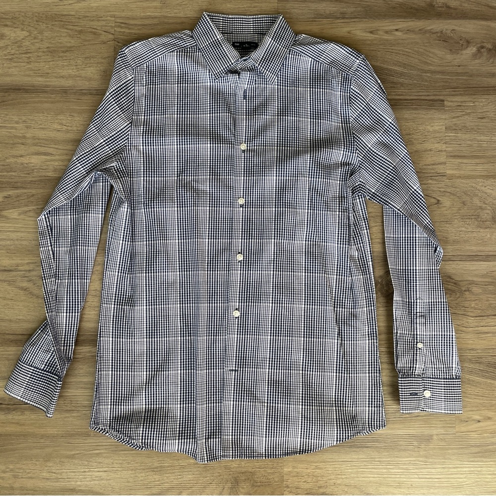 Mens Gap Blue Checkered Slim Fit Button Down Size Medium